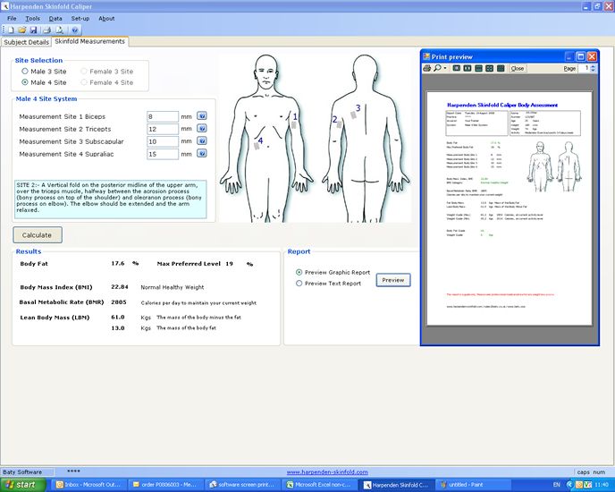 HARPENDEN Professional Skinfold Caliper WITH Body Assessment Software 